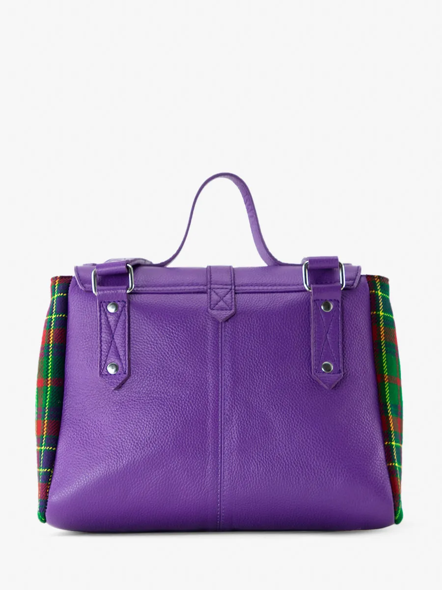 Purple Leather and Tartan Shoulder Bag for Women - LeCorneille Versus | PAUL MARIUS