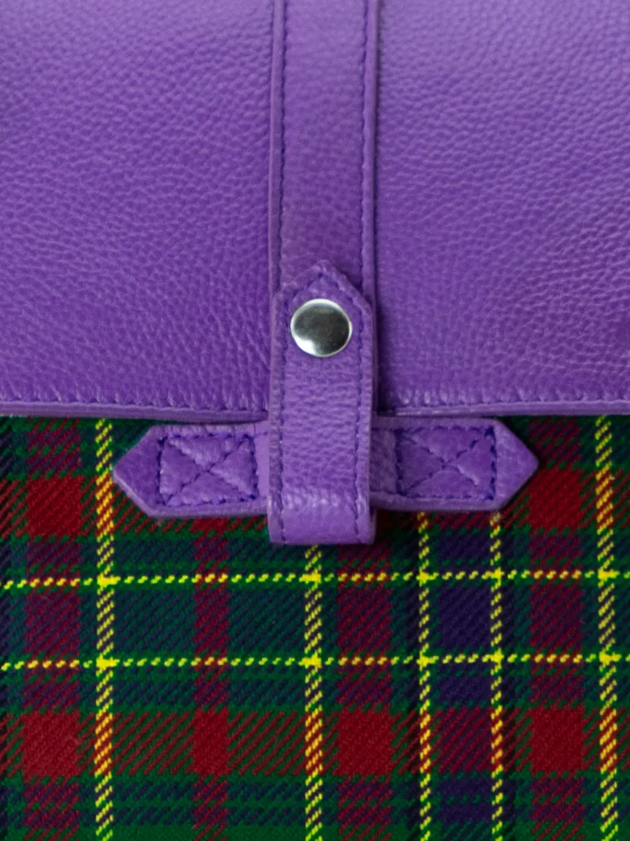 Purple Leather and Tartan Shoulder Bag for Women - LeCorneille Versus | PAUL MARIUS