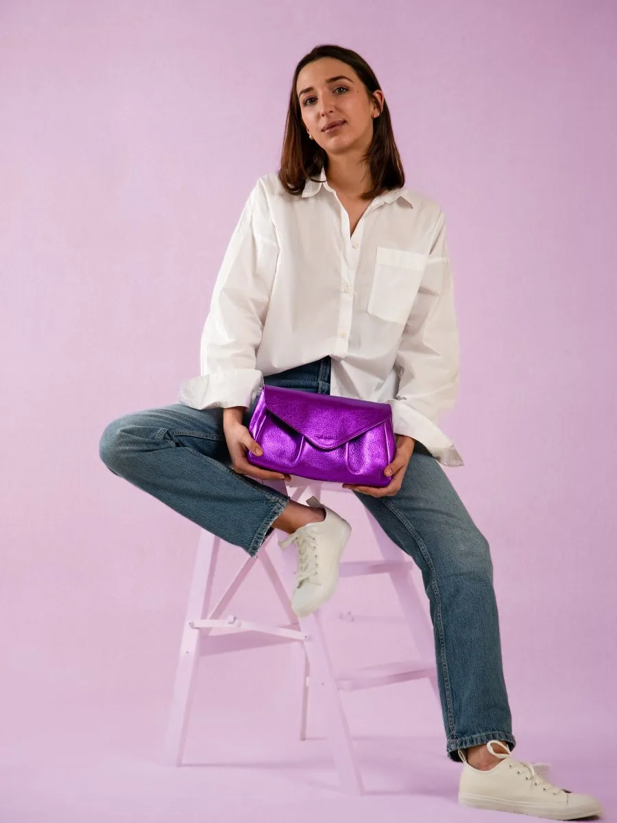 Purple Metallic Leather Shoulder Bag for Women - Suzon M Bonbon | PAUL MARIUS