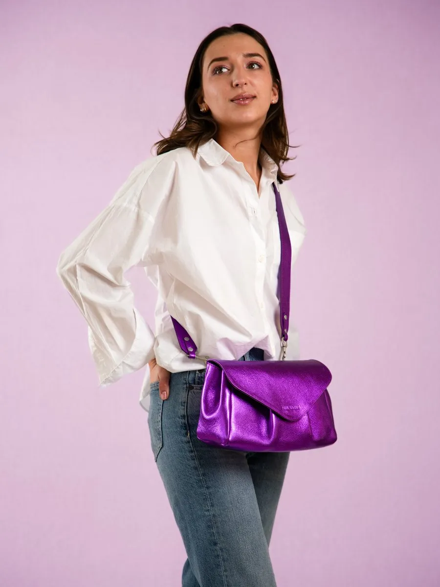 Purple Metallic Leather Shoulder Bag for Women - Suzon M Bonbon | PAUL MARIUS