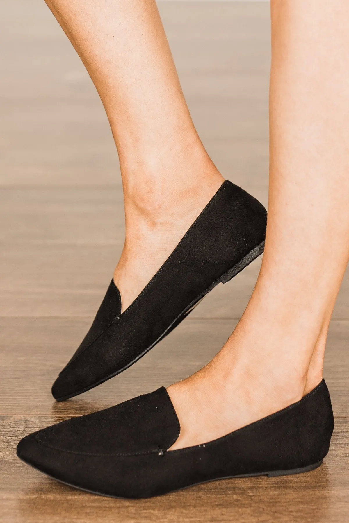 Qupid Zoom Flats- Black Suede