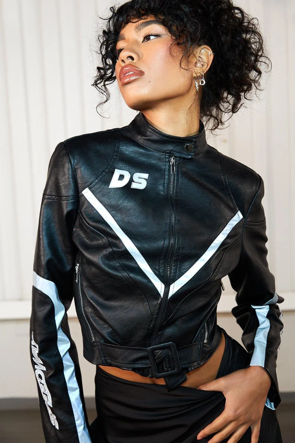 Reflective Faux Leather Moto Jacket