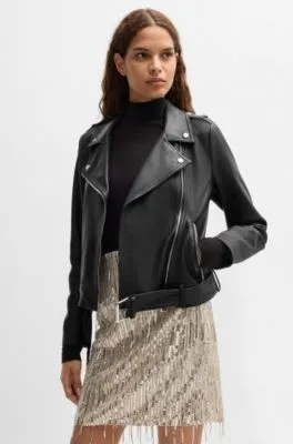 Regular-fit jacket in nappa leather with buckled belt