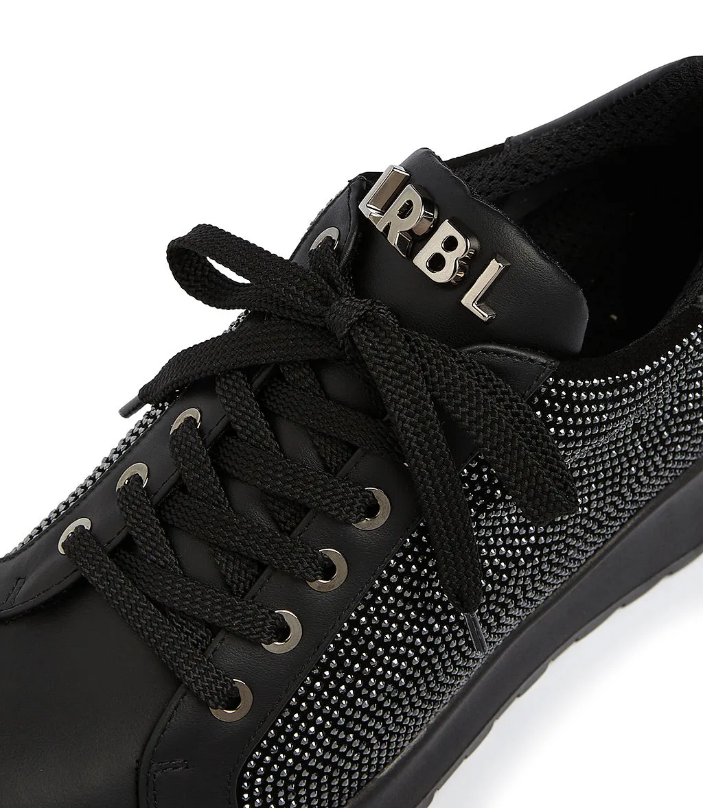 Rhinestoned black leather sneakers