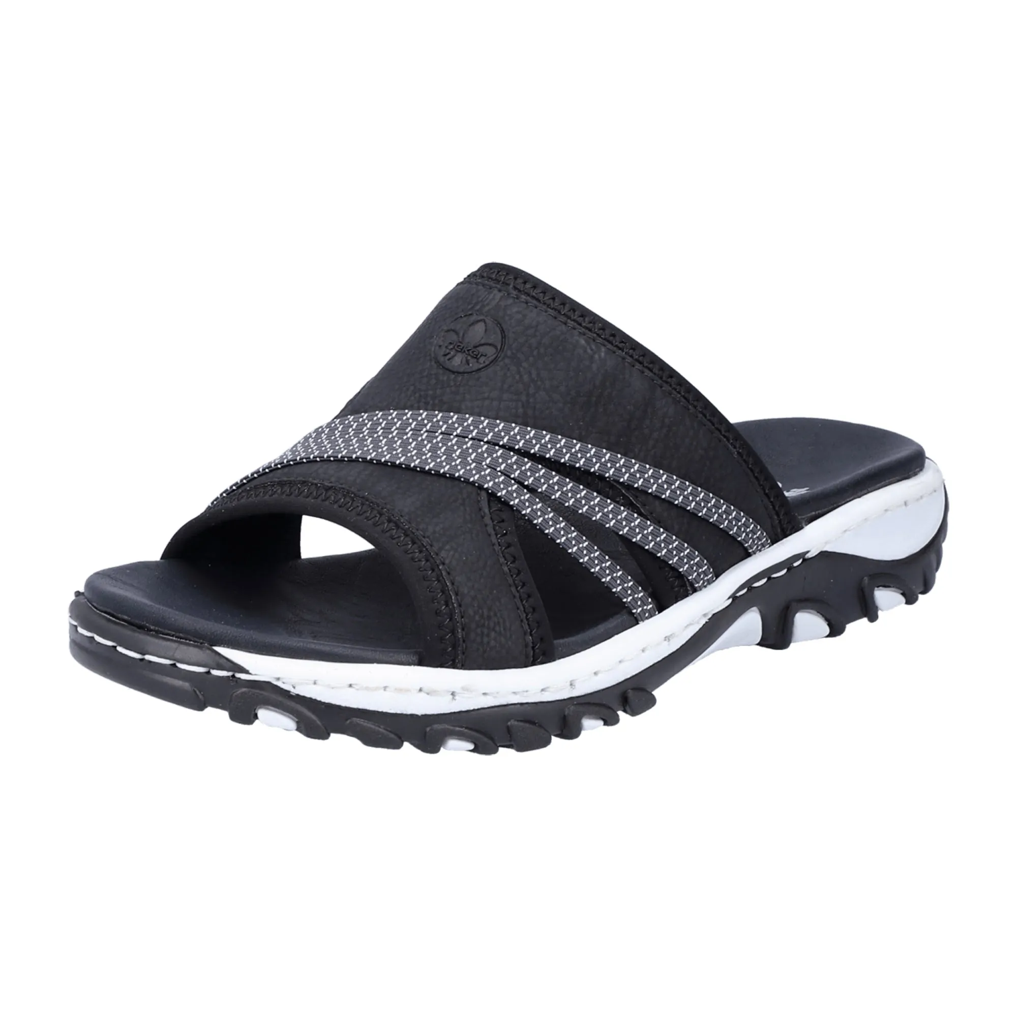 Rieker Comfortable Women's Slip-On Sandals Black Synthetic Leather Spring/Summer