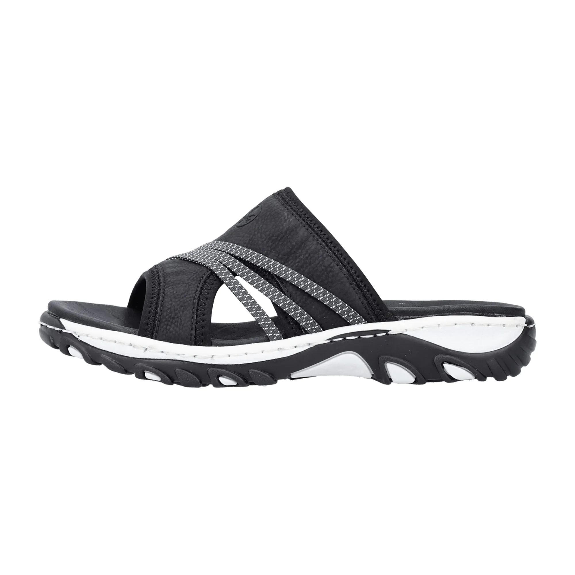 Rieker Comfortable Women's Slip-On Sandals Black Synthetic Leather Spring/Summer