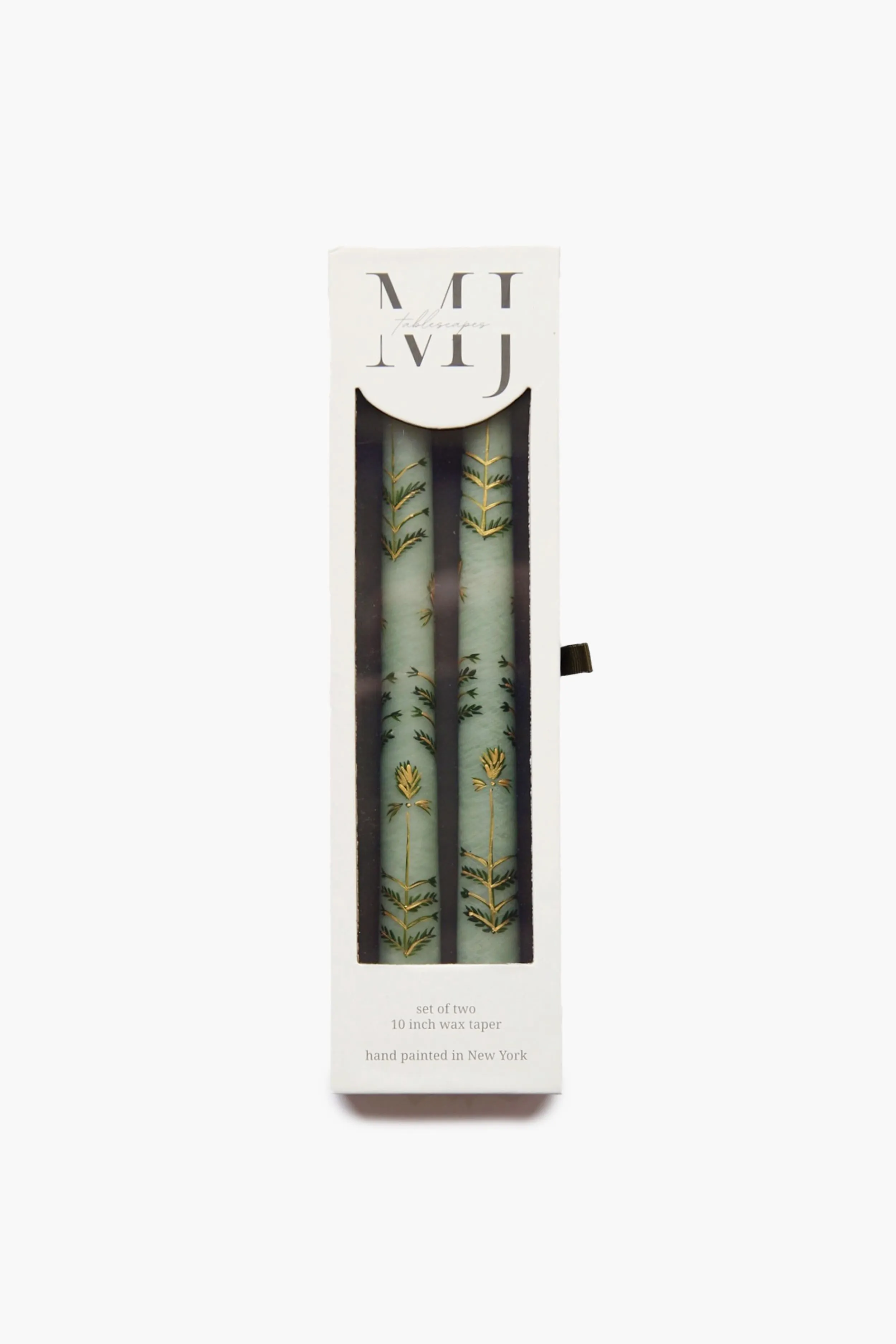 Sage Chrysanthemum Hand Painted Taper Candles (Set of 2)