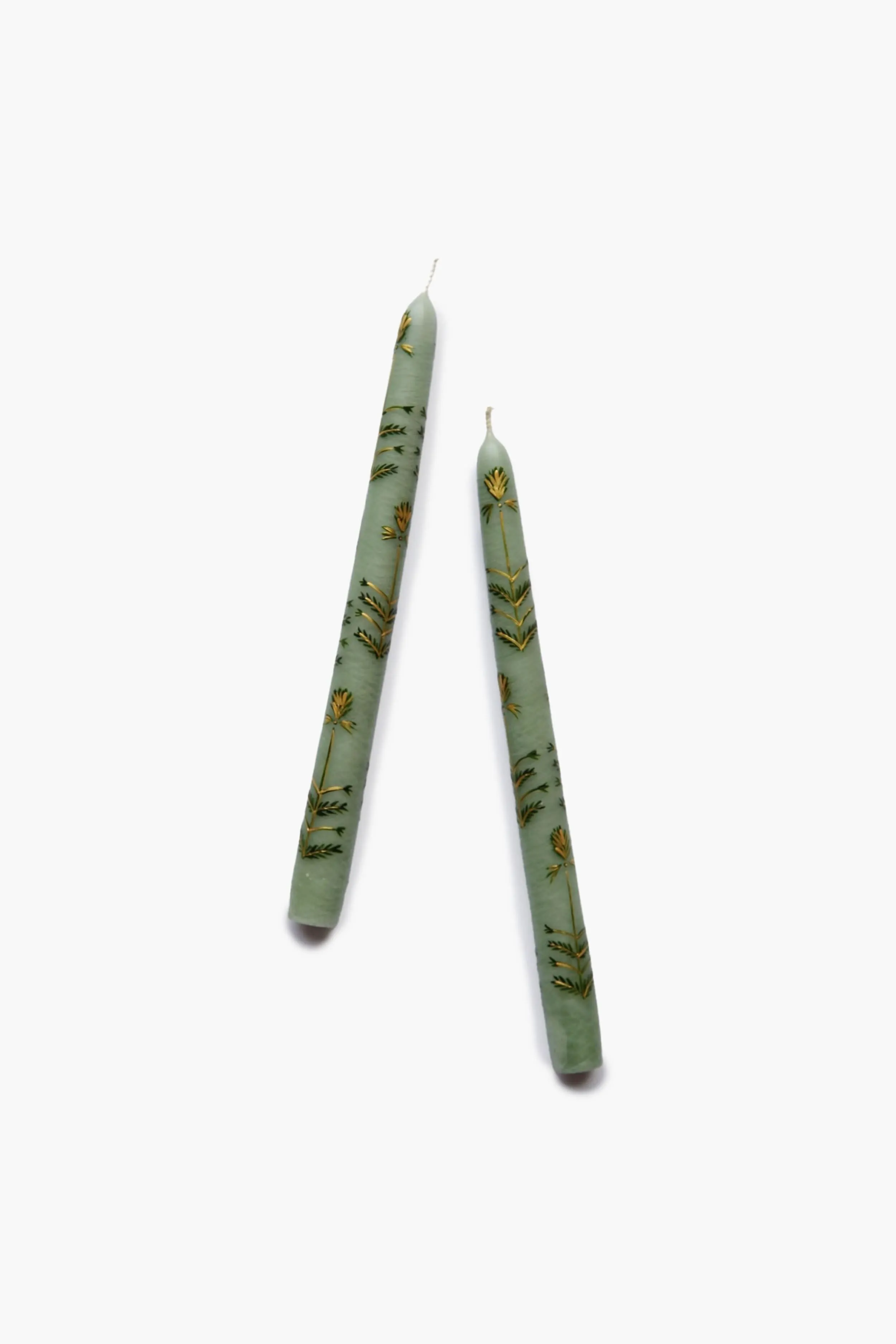 Sage Chrysanthemum Hand Painted Taper Candles (Set of 2)