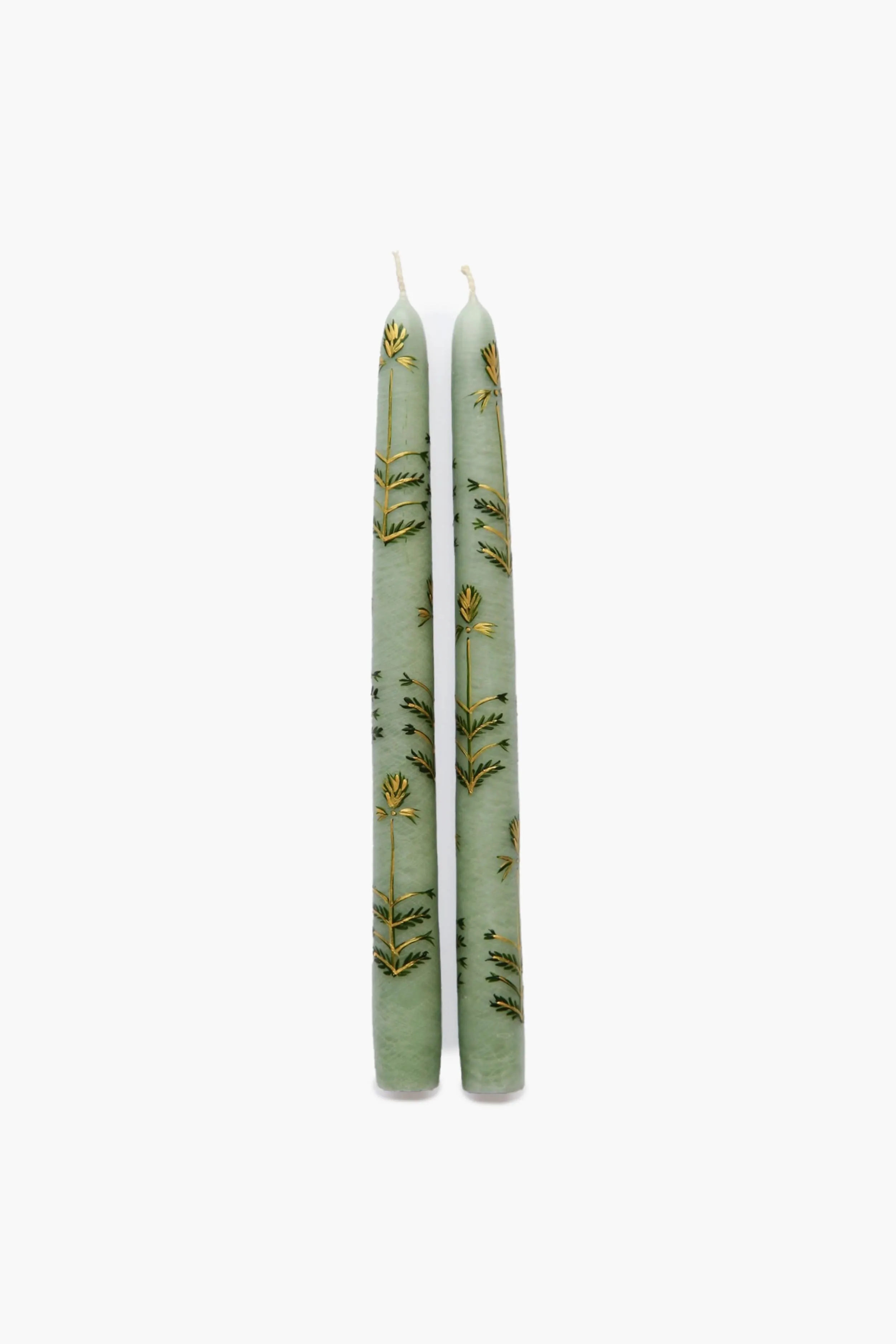 Sage Chrysanthemum Hand Painted Taper Candles (Set of 2)