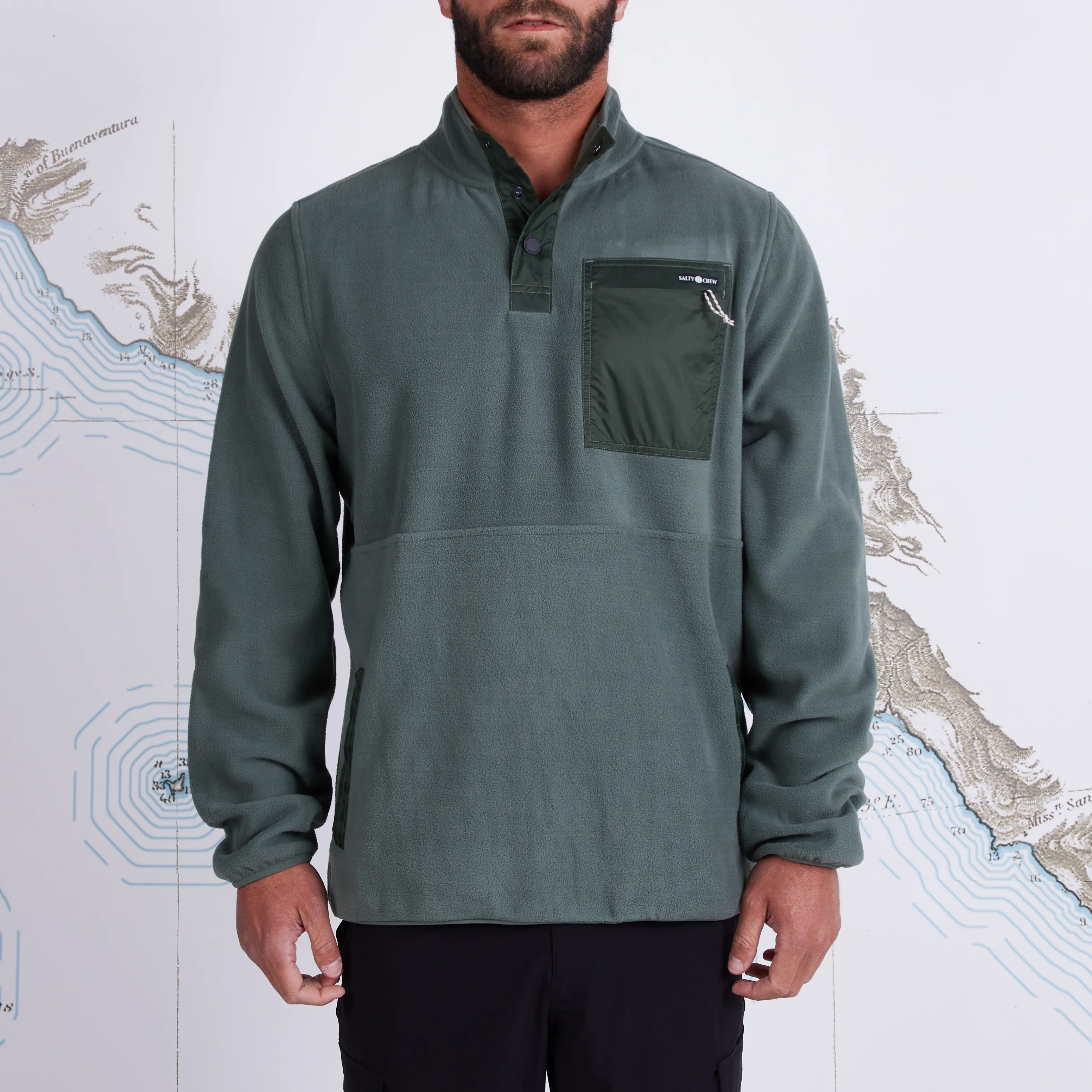 Salty Crew Men's Edgewater Pullover Fleece Fatigue Green | Buy Salty Crew Men's Edgewater Pullover Fleece Fatigue Gree