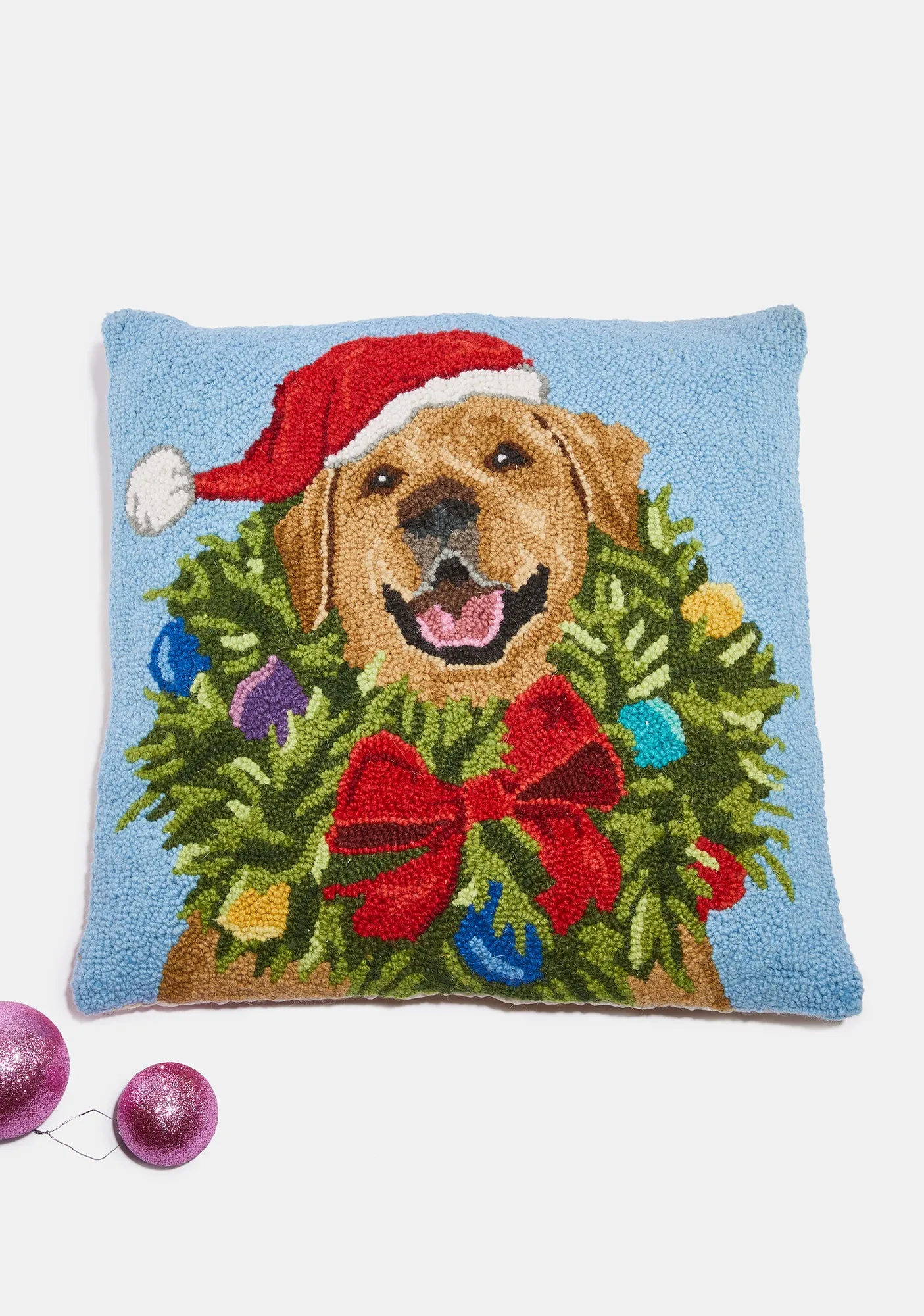 Santa Golden Labrador Wreath Throw Pillow-