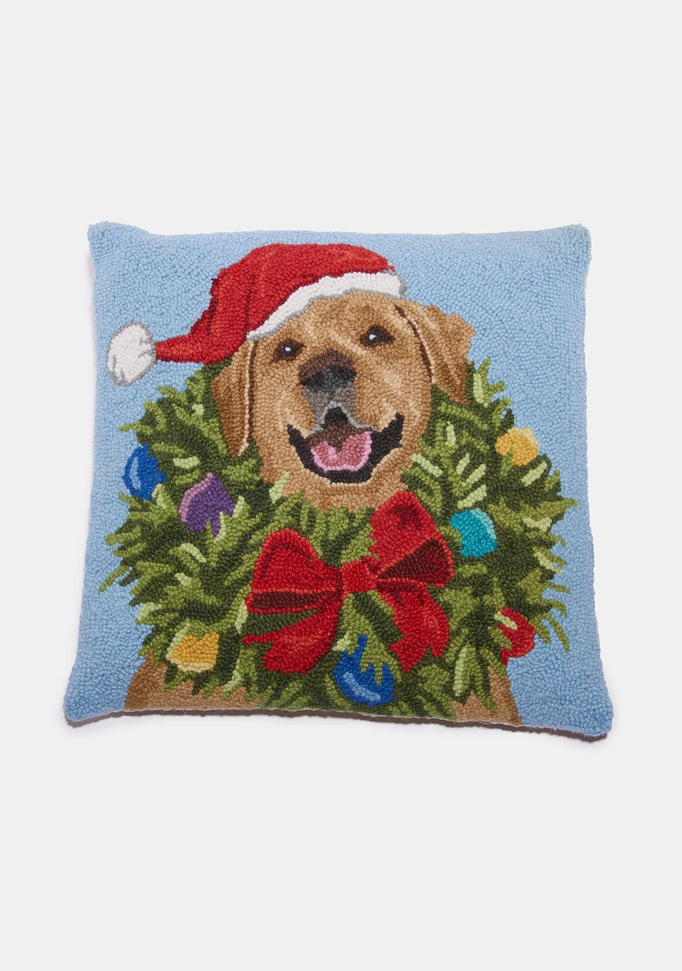 Santa Golden Labrador Wreath Throw Pillow-