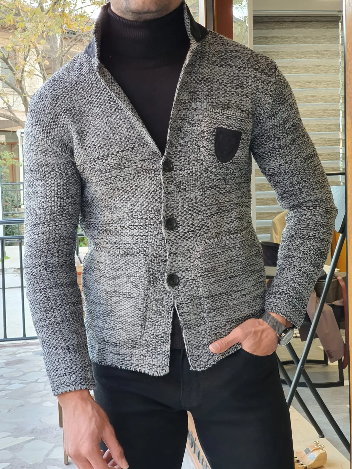 Saponi Slim-fit Buttoned Knitwear Jacket Black