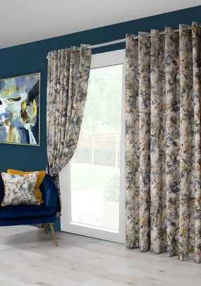 Scatter Box Seren Eyelet Curtains Fully Lined 75x90, Blue & Ochre