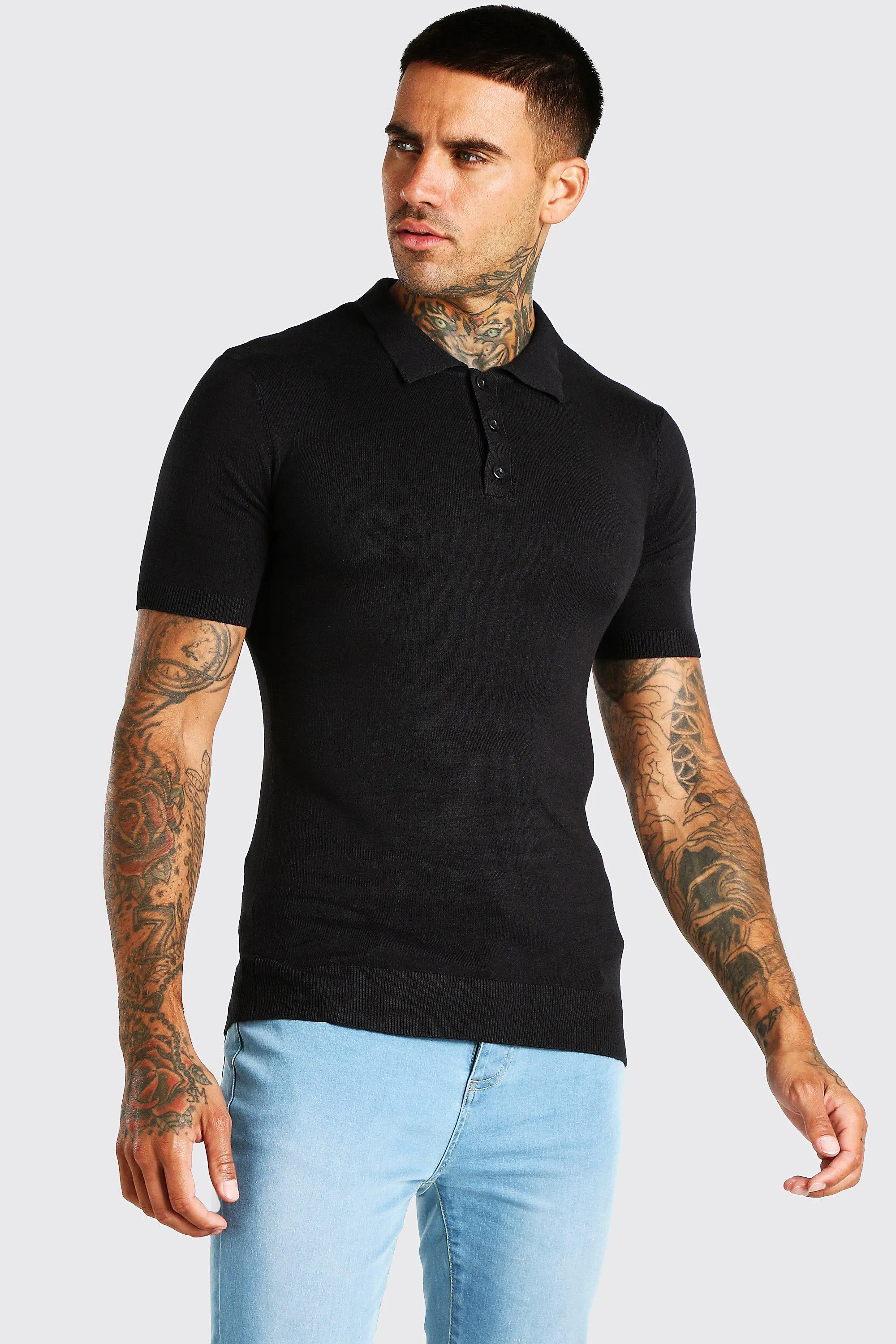 Short Sleeve Muscle Fit Knitted Polo