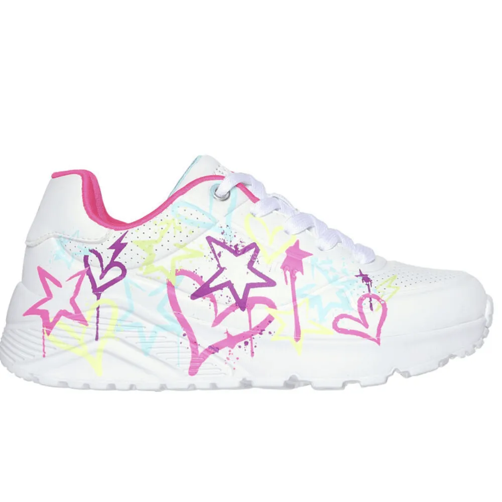 Skechers Girls Uno Lite White Multi "Graffiti" Trainers