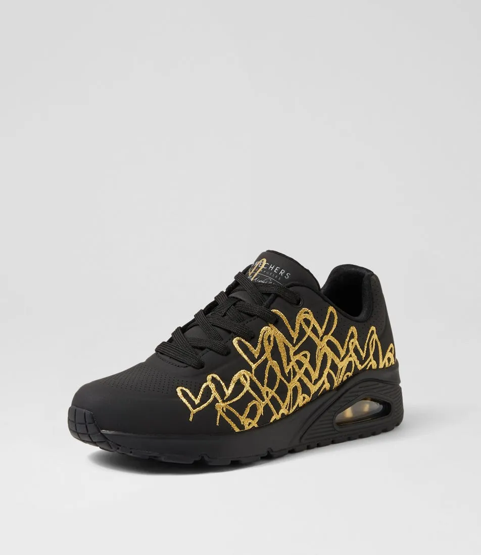 SKECHERS Uno Golden Heart Black Gold Sneakers