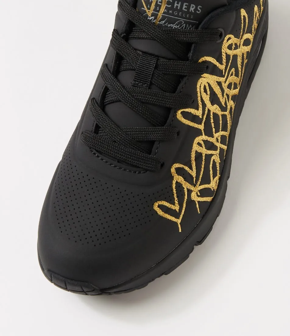 SKECHERS Uno Golden Heart Black Gold Sneakers