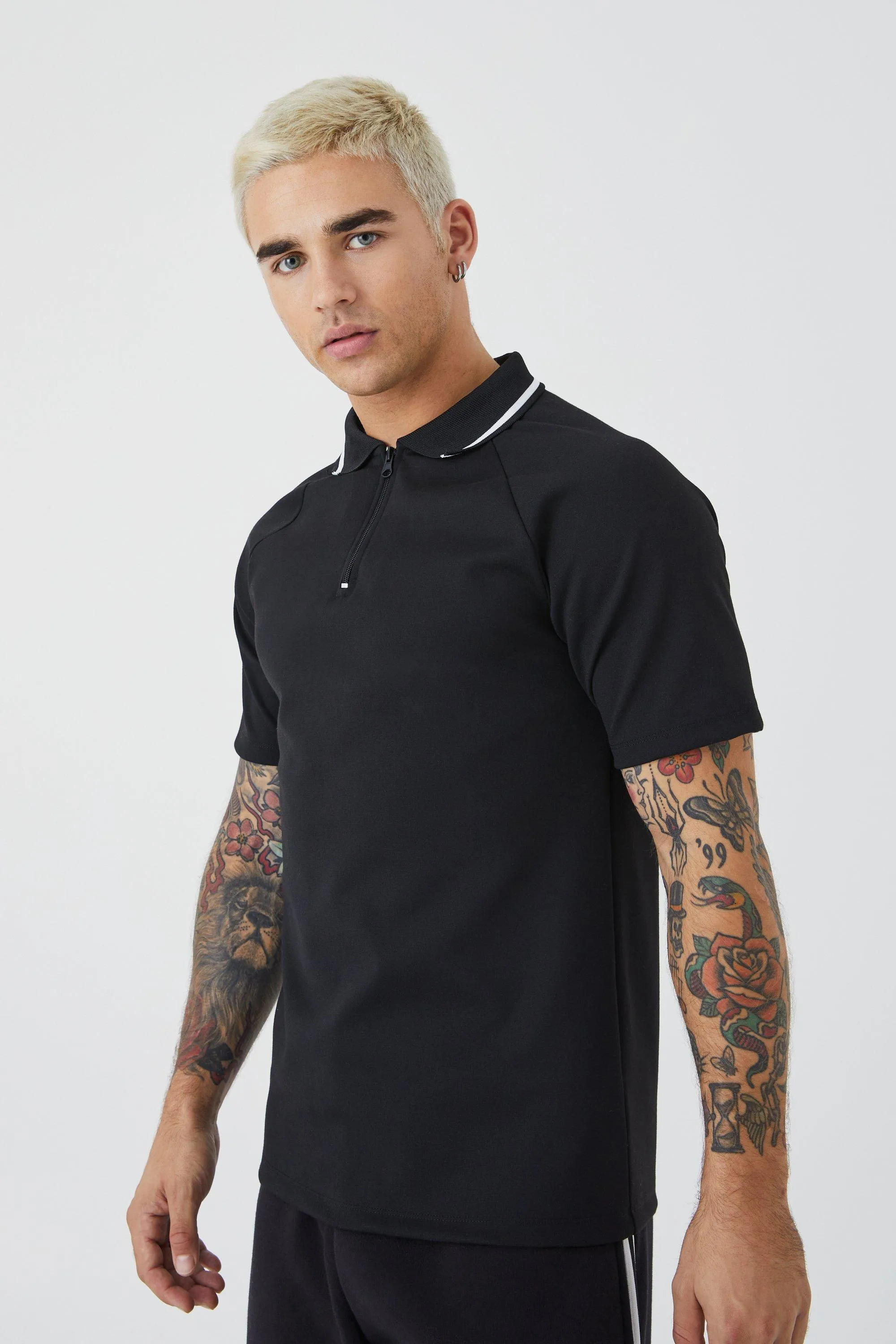 Slim Ranglan Color Block Interlock Polo