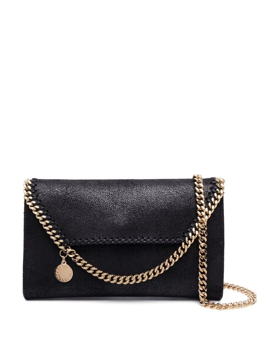 STELLA MCCARTNEY Mini Falabella Black Faux Leather Crossbody Handbag with Chain Detail and Eco-Conscious Design