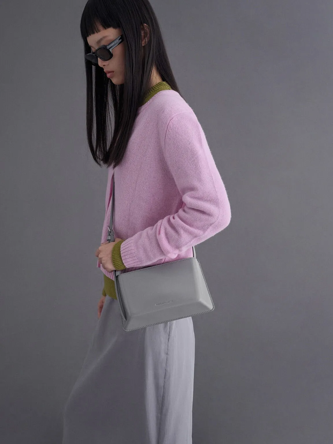 Structured Boxy Shoulder Bag - Grey