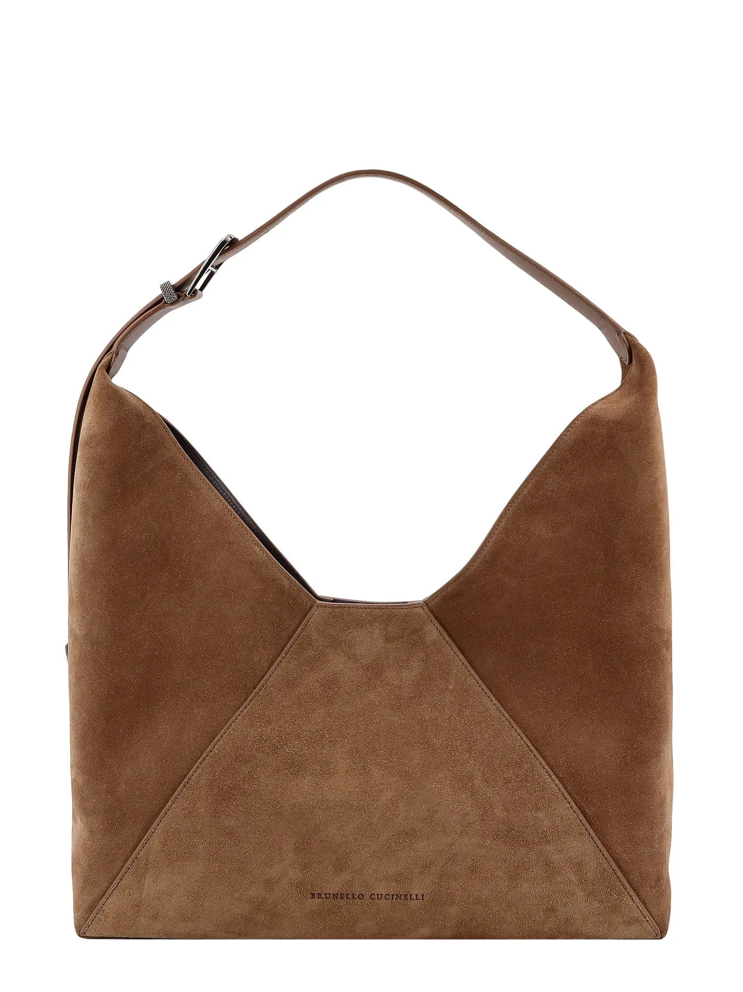 Suede shoulder bag with engraved logo