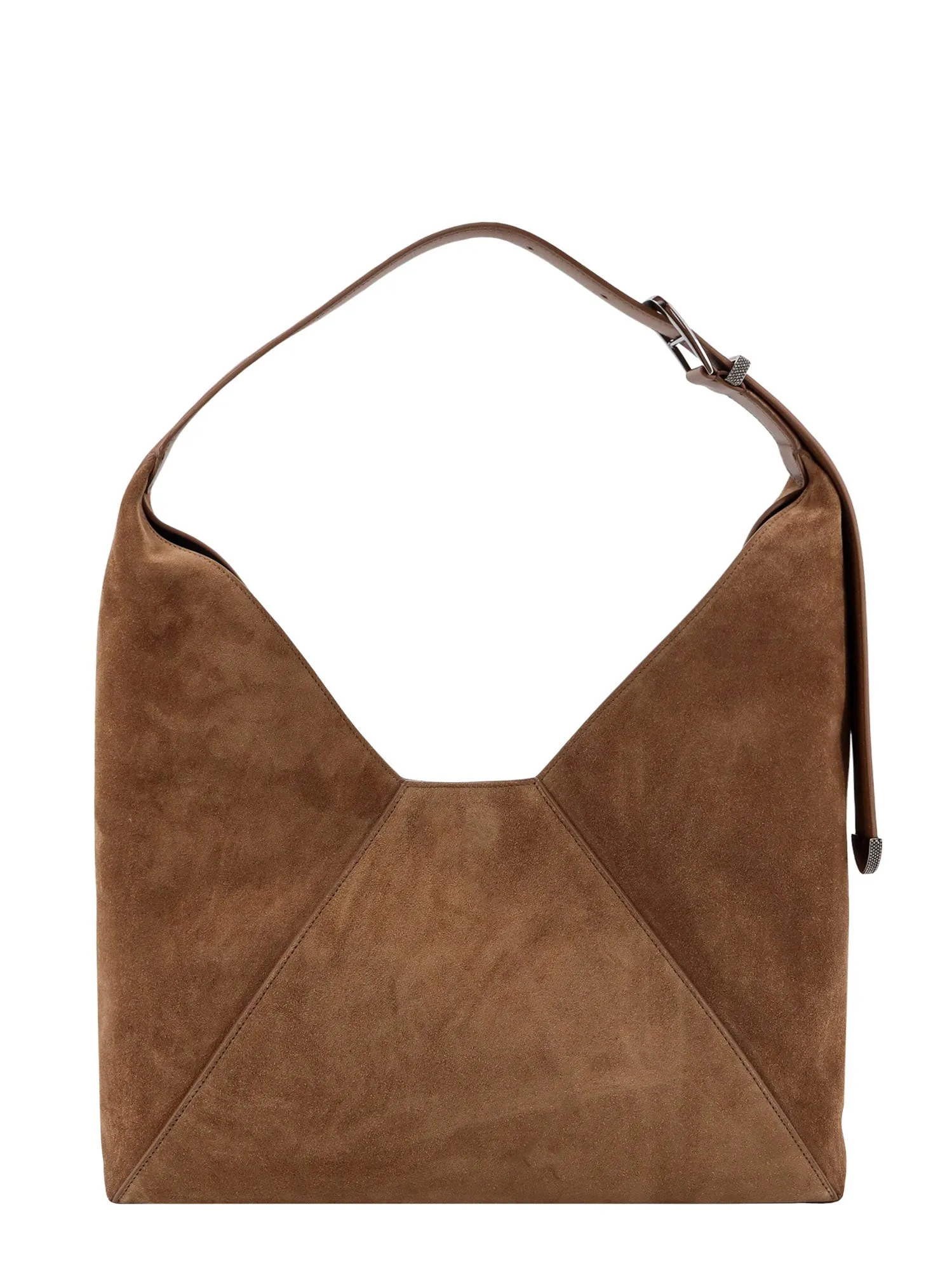 Suede shoulder bag with engraved logo