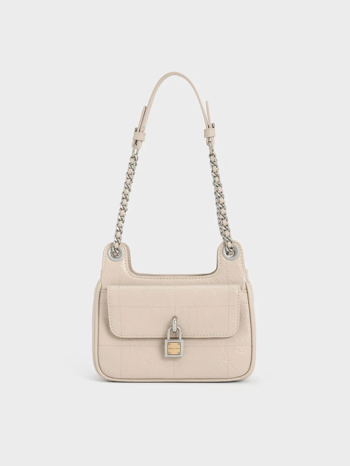 Suki Crinkle-Effect Padlock Shoulder Bag - Oat