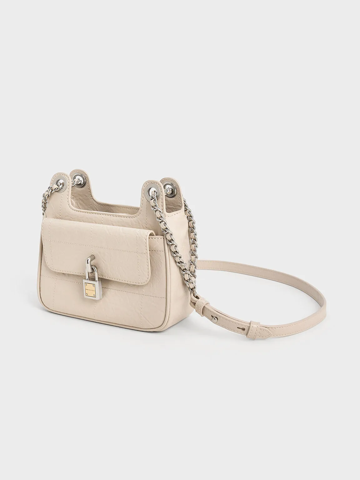 Suki Crinkle-Effect Padlock Shoulder Bag - Oat