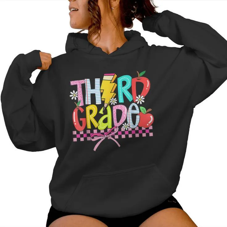 Third Grade Coquette Bow Girls Boys Teacher 3Rd Grade Squad Women Hoodie