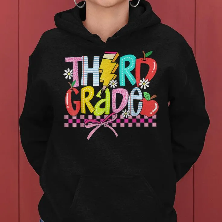 Third Grade Coquette Bow Girls Boys Teacher 3Rd Grade Squad Women Hoodie