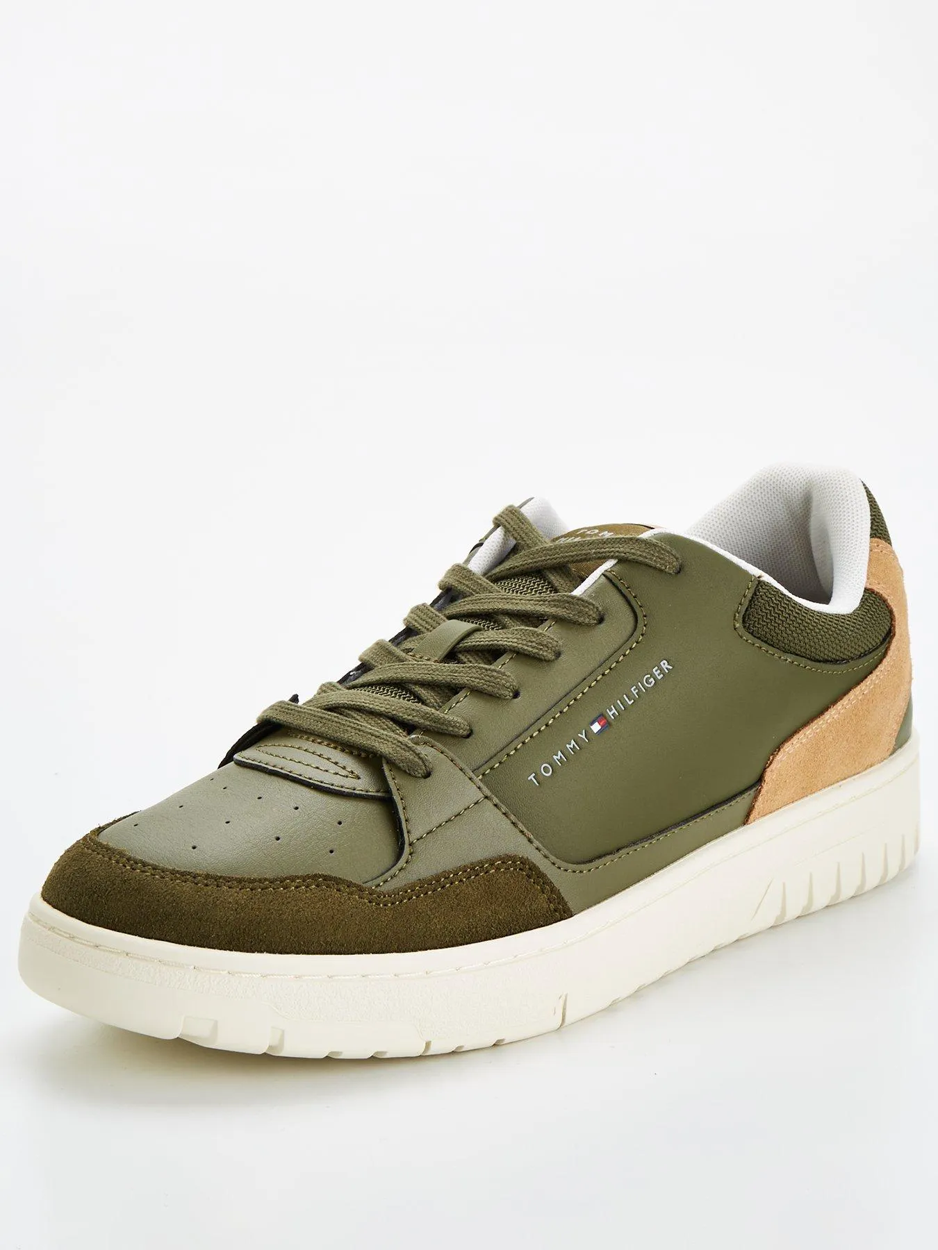 Tommy Hilfiger Leather Mix Essential Basket Trainers - Khaki