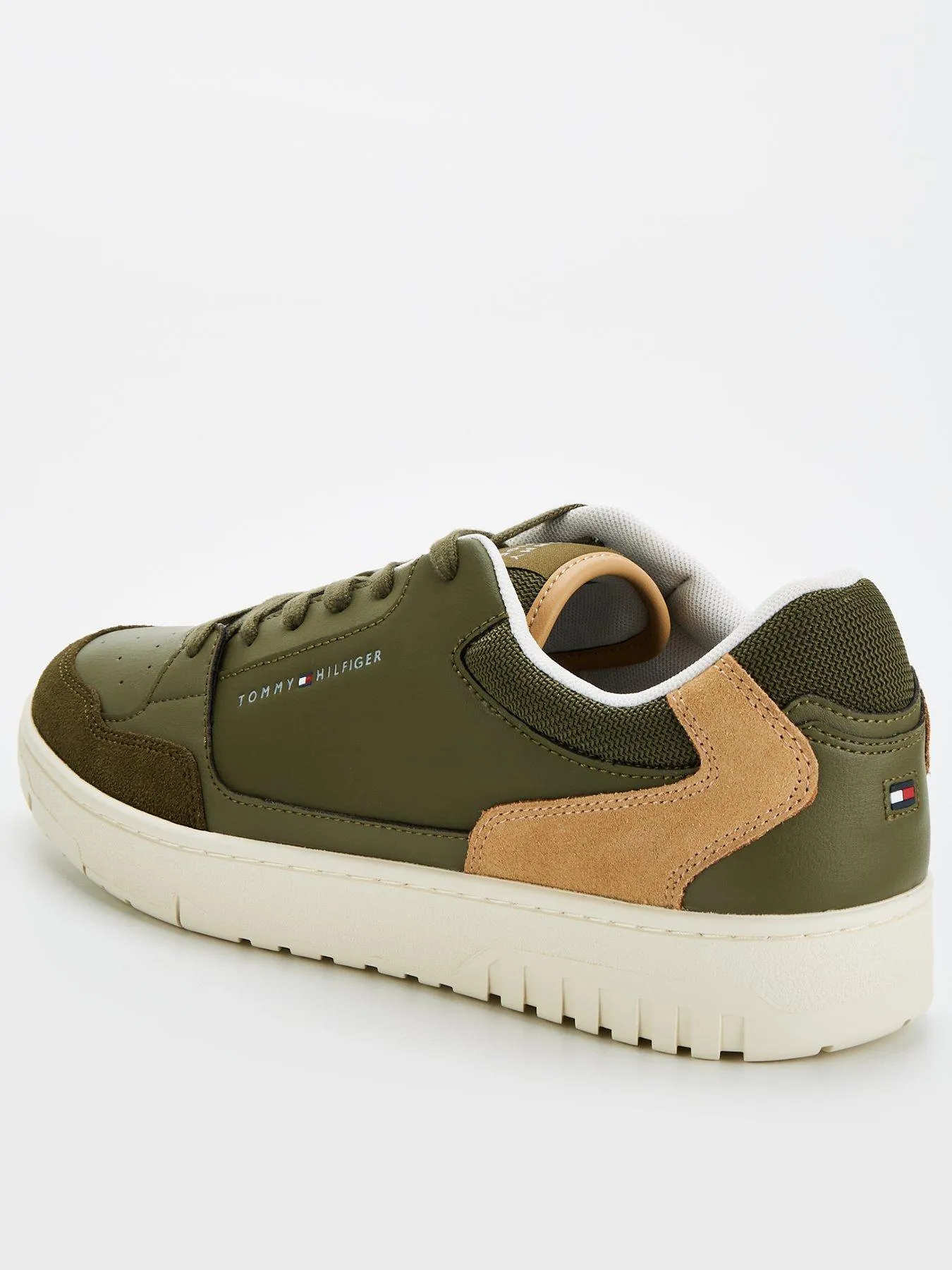 Tommy Hilfiger Leather Mix Essential Basket Trainers - Khaki