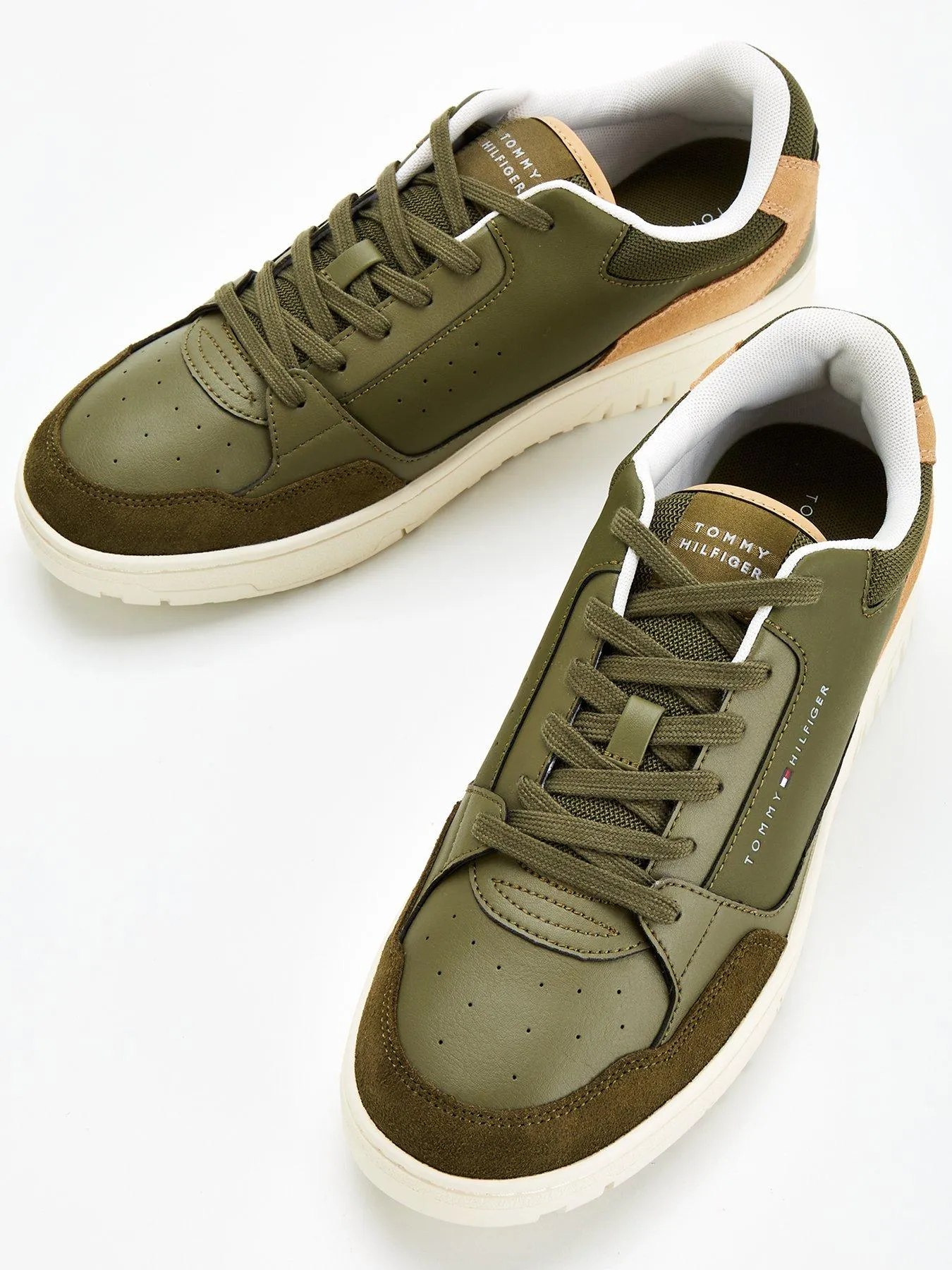 Tommy Hilfiger Leather Mix Essential Basket Trainers - Khaki