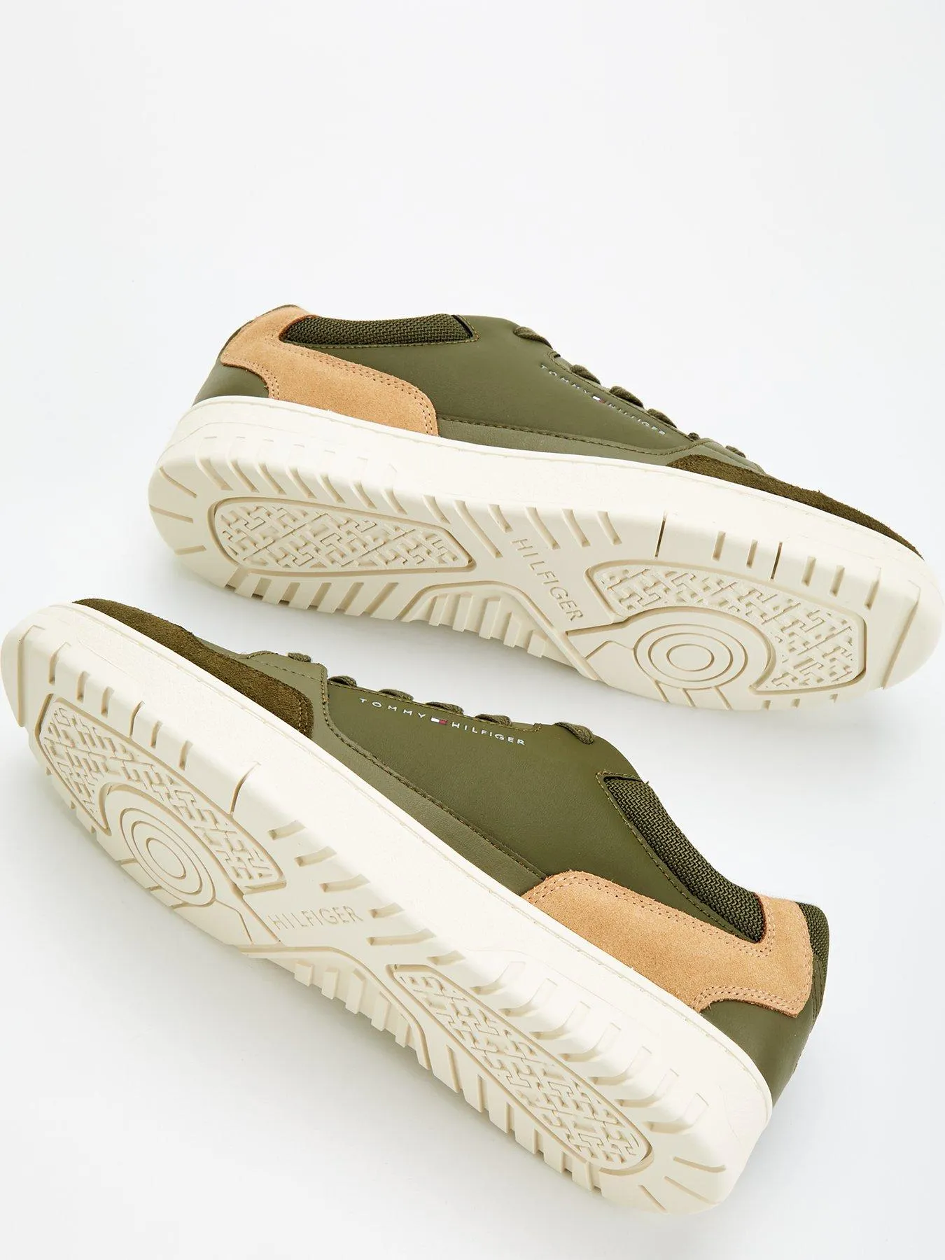 Tommy Hilfiger Leather Mix Essential Basket Trainers - Khaki