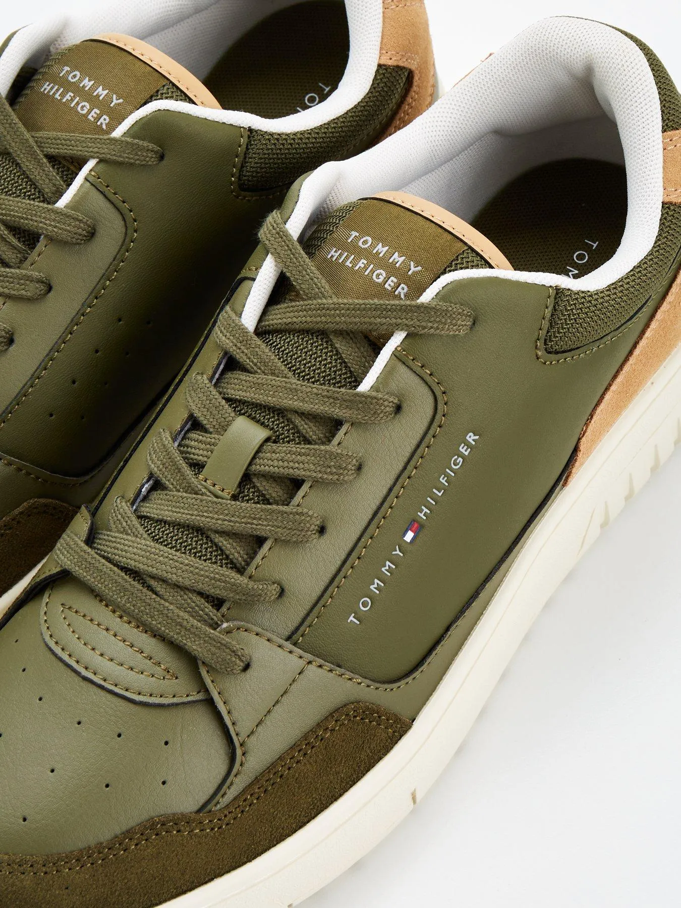 Tommy Hilfiger Leather Mix Essential Basket Trainers - Khaki