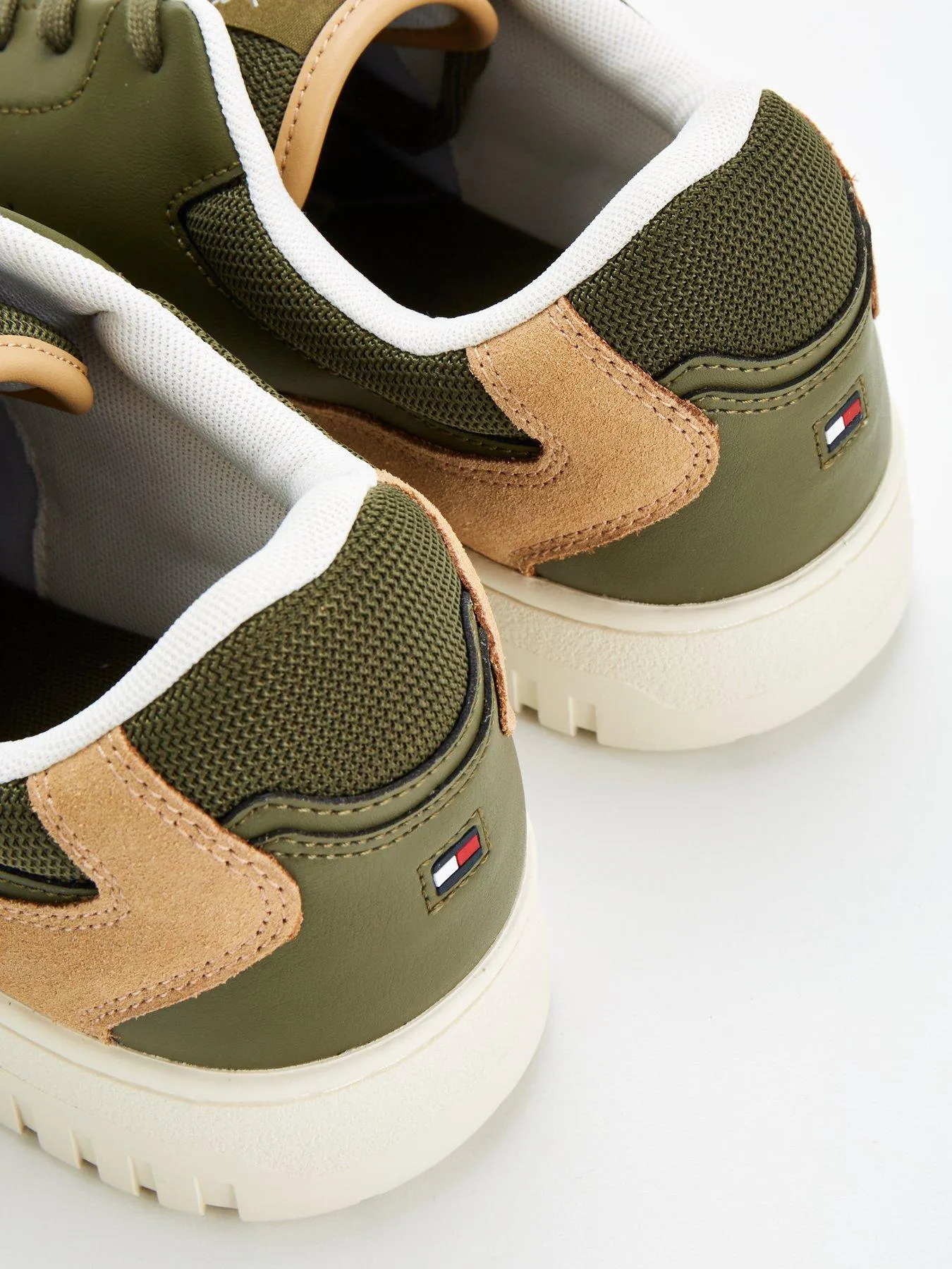 Tommy Hilfiger Leather Mix Essential Basket Trainers - Khaki