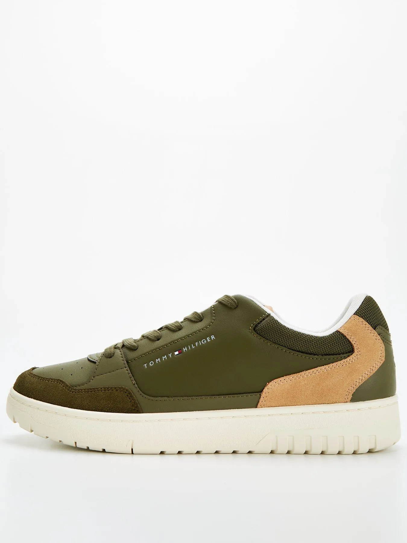 Tommy Hilfiger Leather Mix Essential Basket Trainers - Khaki