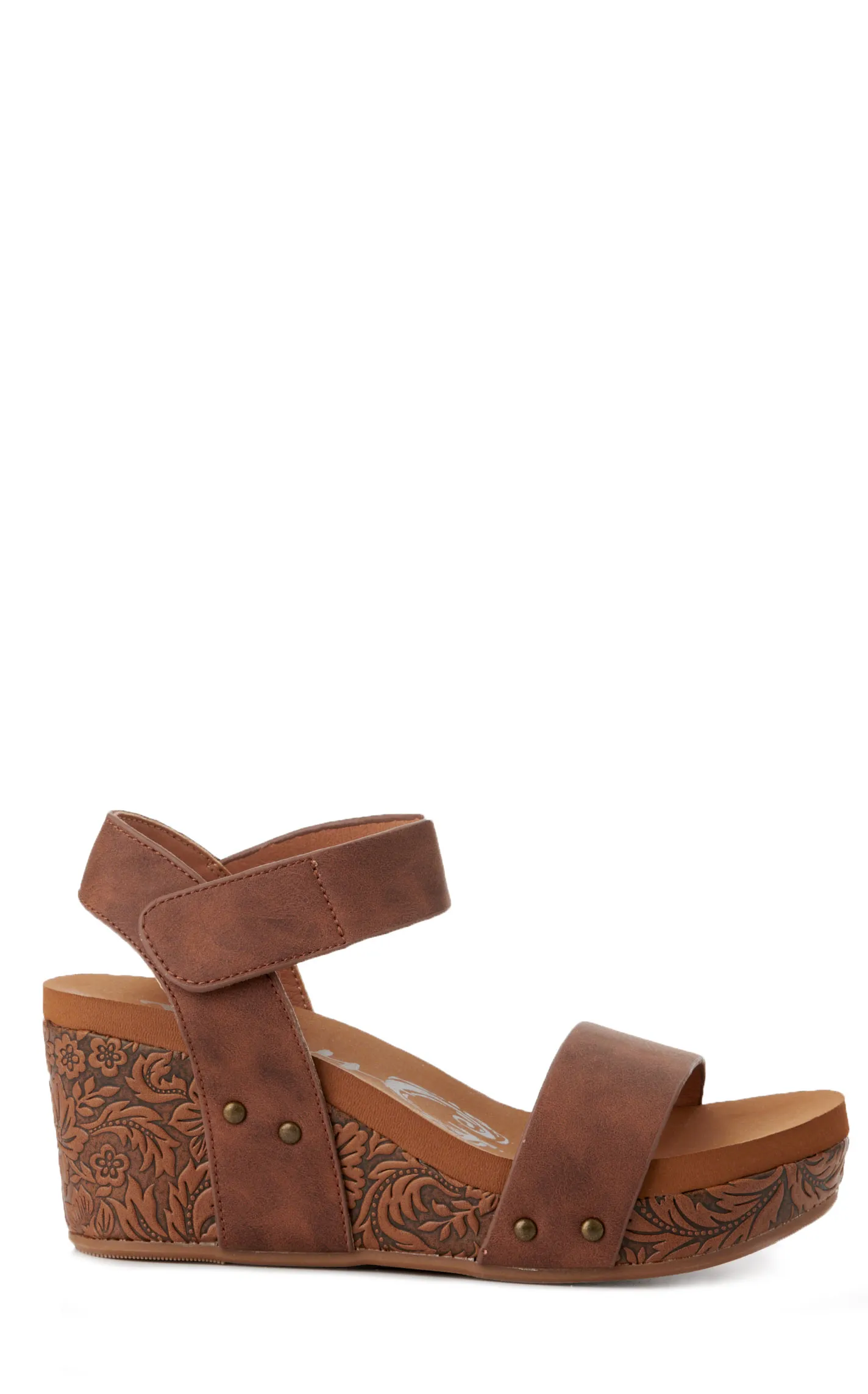 Very G Women's Devon Tan with Tooled Wedge Sandals