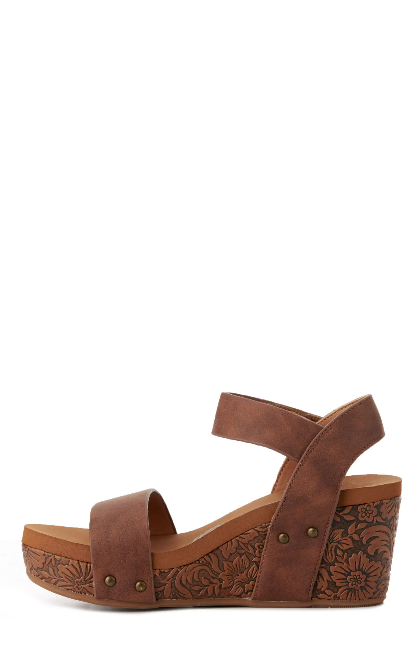 Very G Women's Devon Tan with Tooled Wedge Sandals