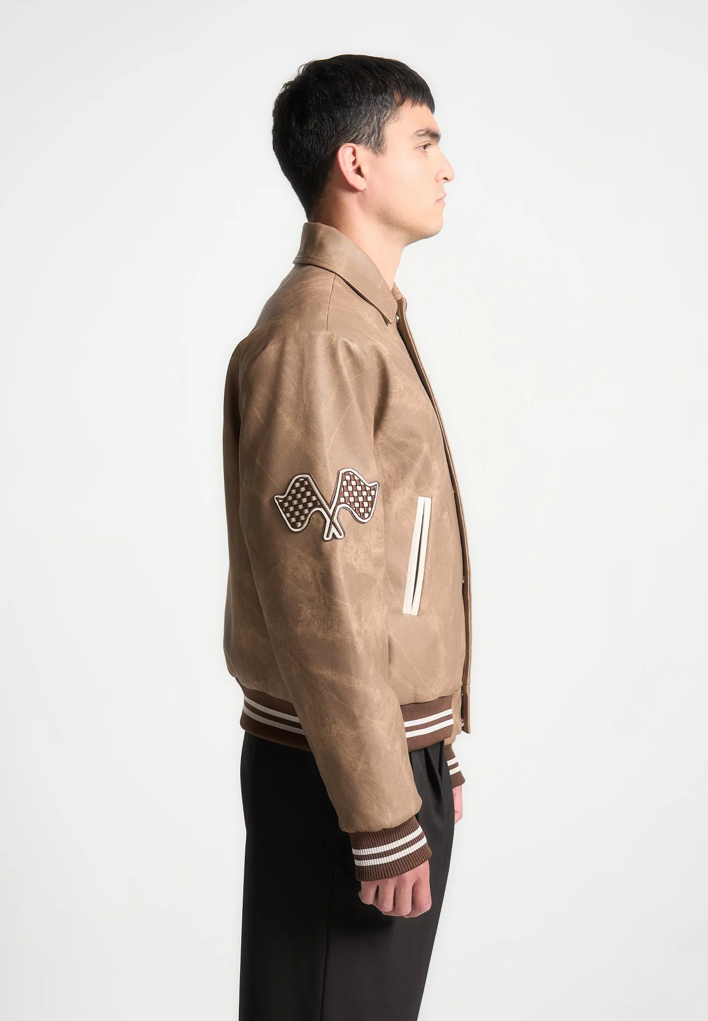 Vintage Marble Varsity Jacket - Brown