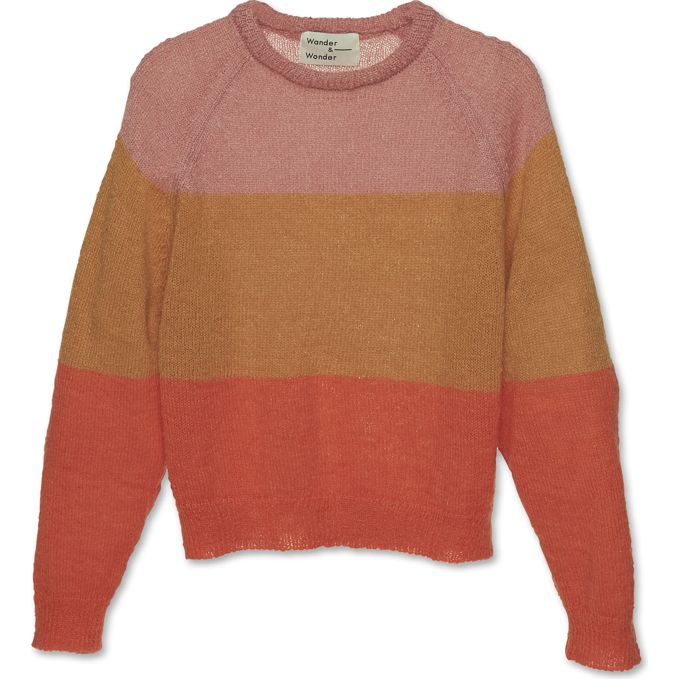 Wander & Wonder Tri-Color Ribbed Cuff & Hem Pullover, Tangerine Combo