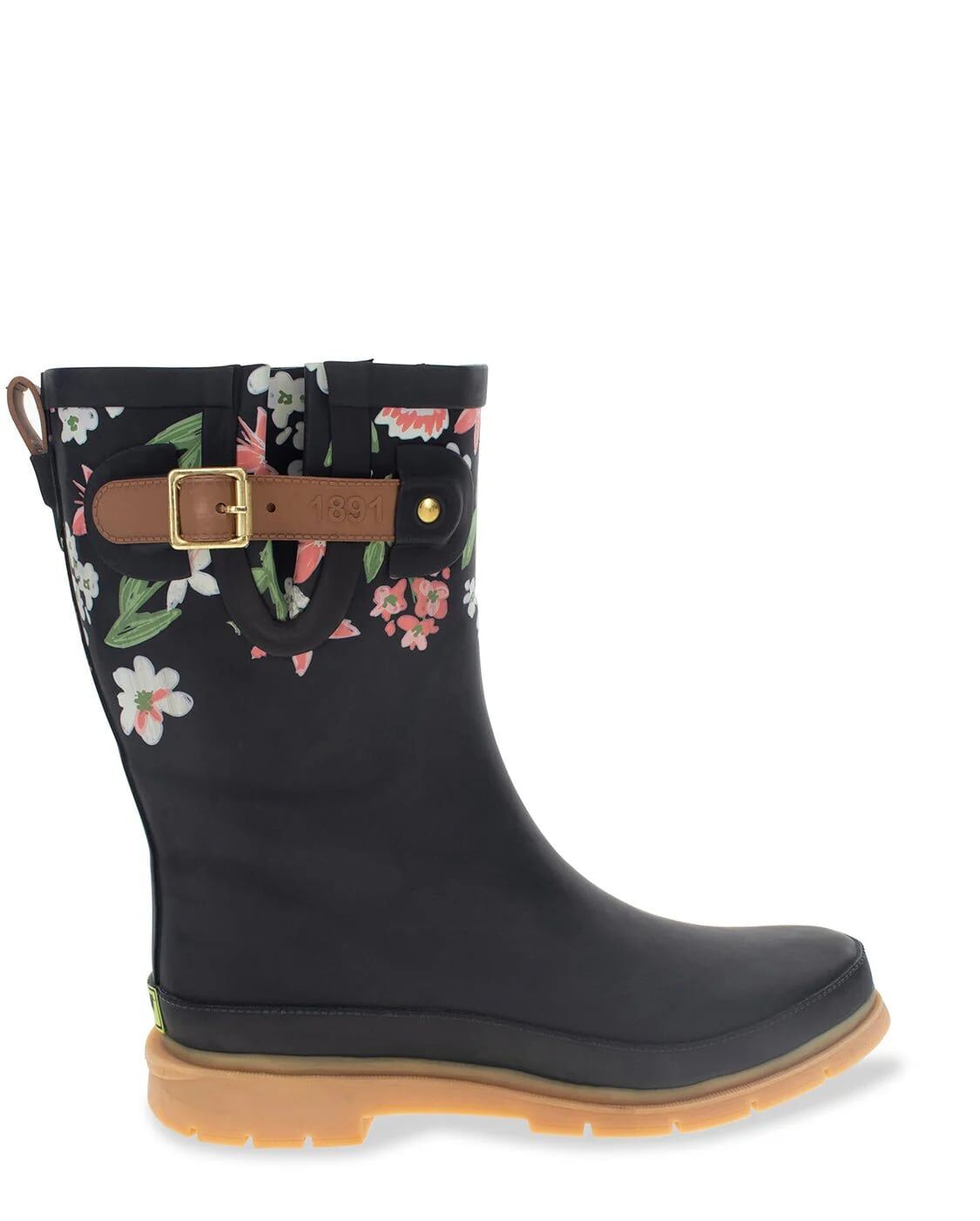 Western Chief Women's Brushed Petals Mid Rain Boot in Black