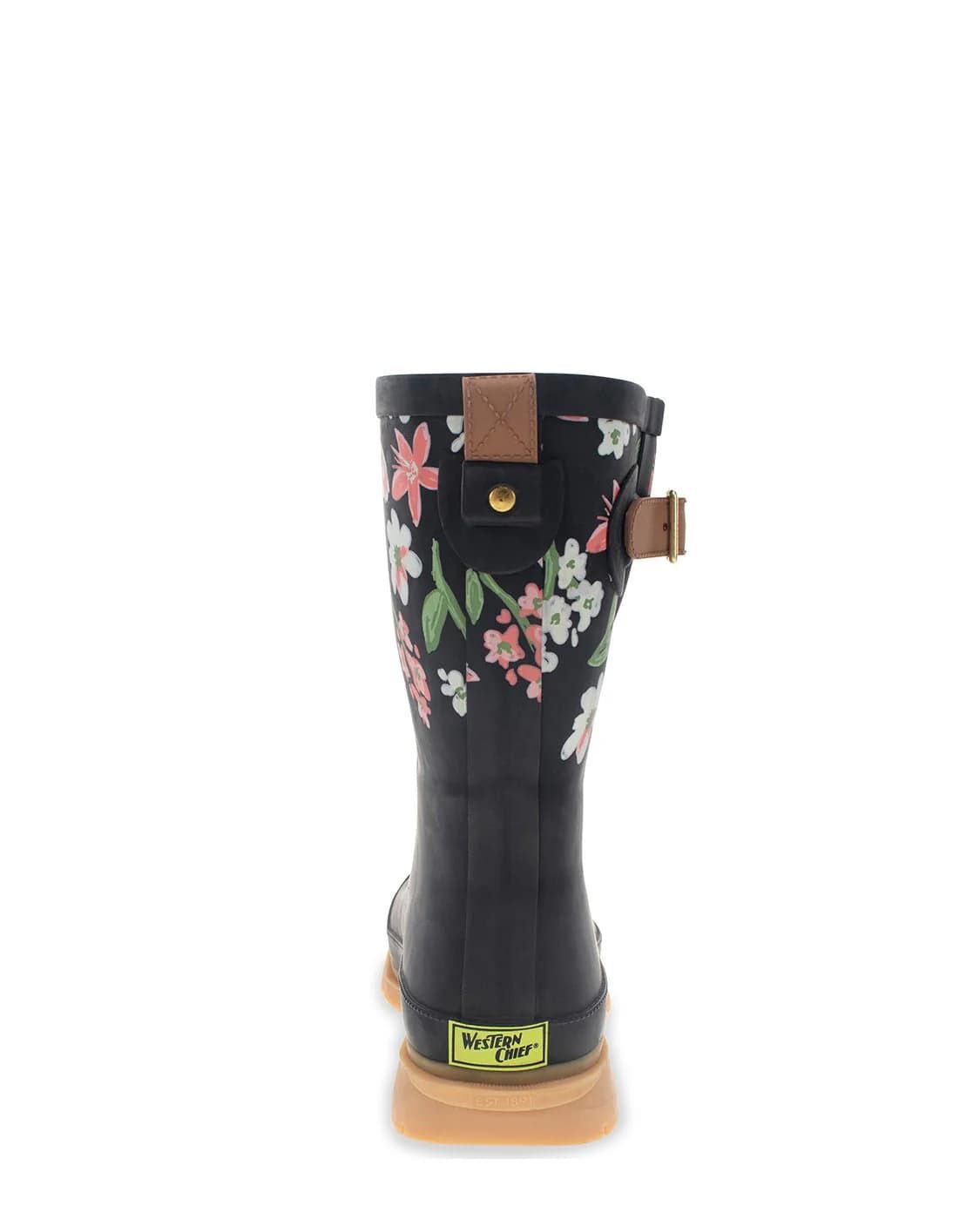 Western Chief Women's Brushed Petals Mid Rain Boot in Black