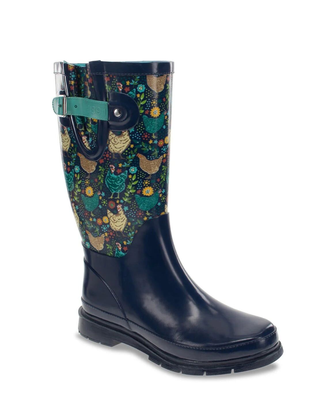 Western Chief Women's Chicken Scratch Tall Rain Boot in Navy