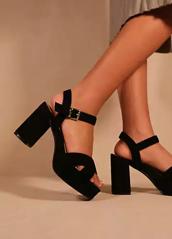 Where’s That From Marcia Black Suede Wide Fit Platform Sandals | Kaleidoscope