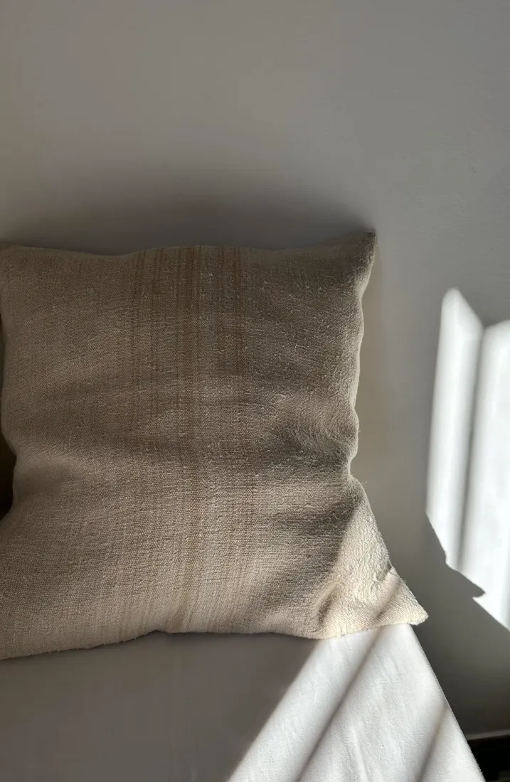 White & Brown Linen Pillow