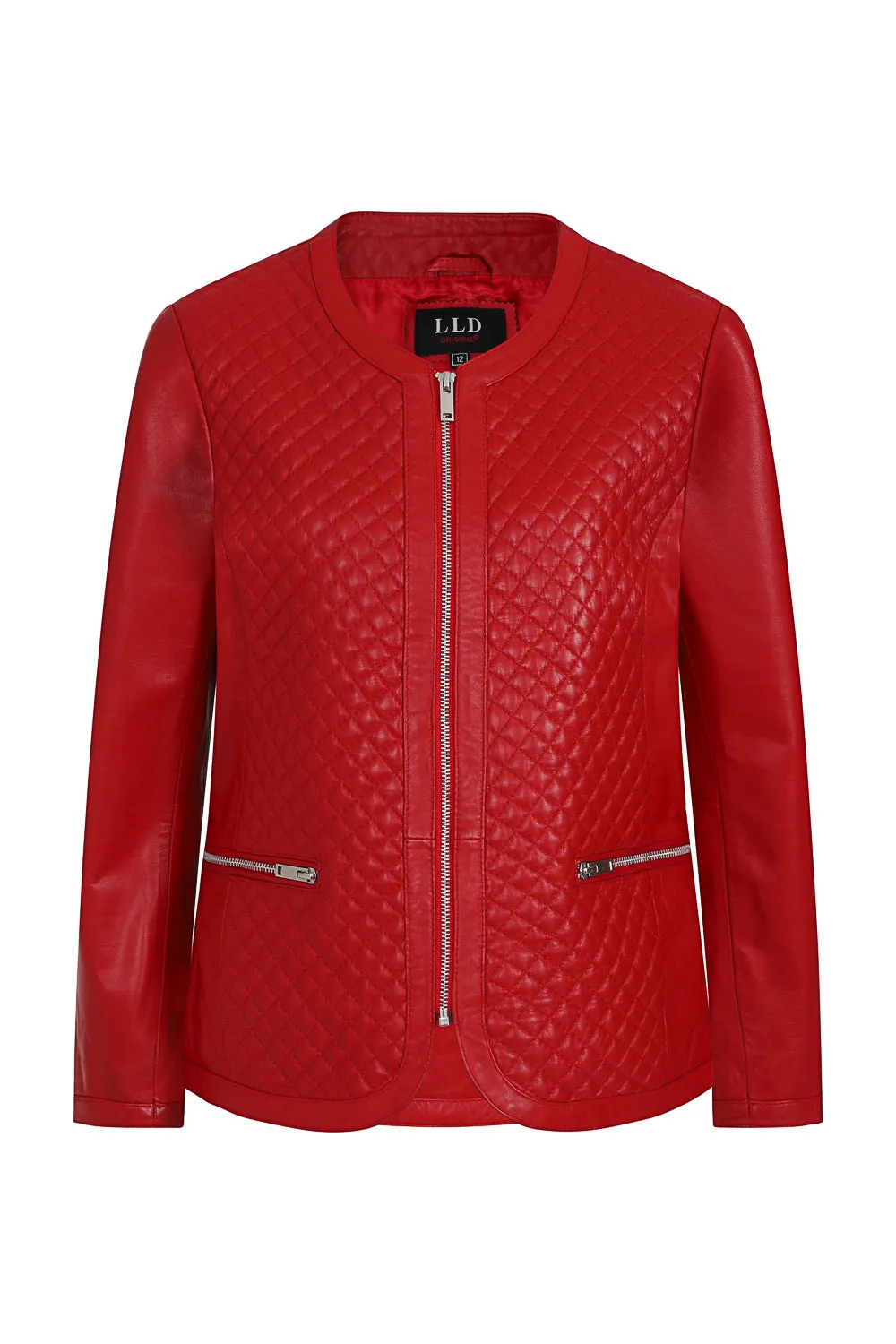 Women's Collarless Leather Jacket with Quilt Detail ELLIE