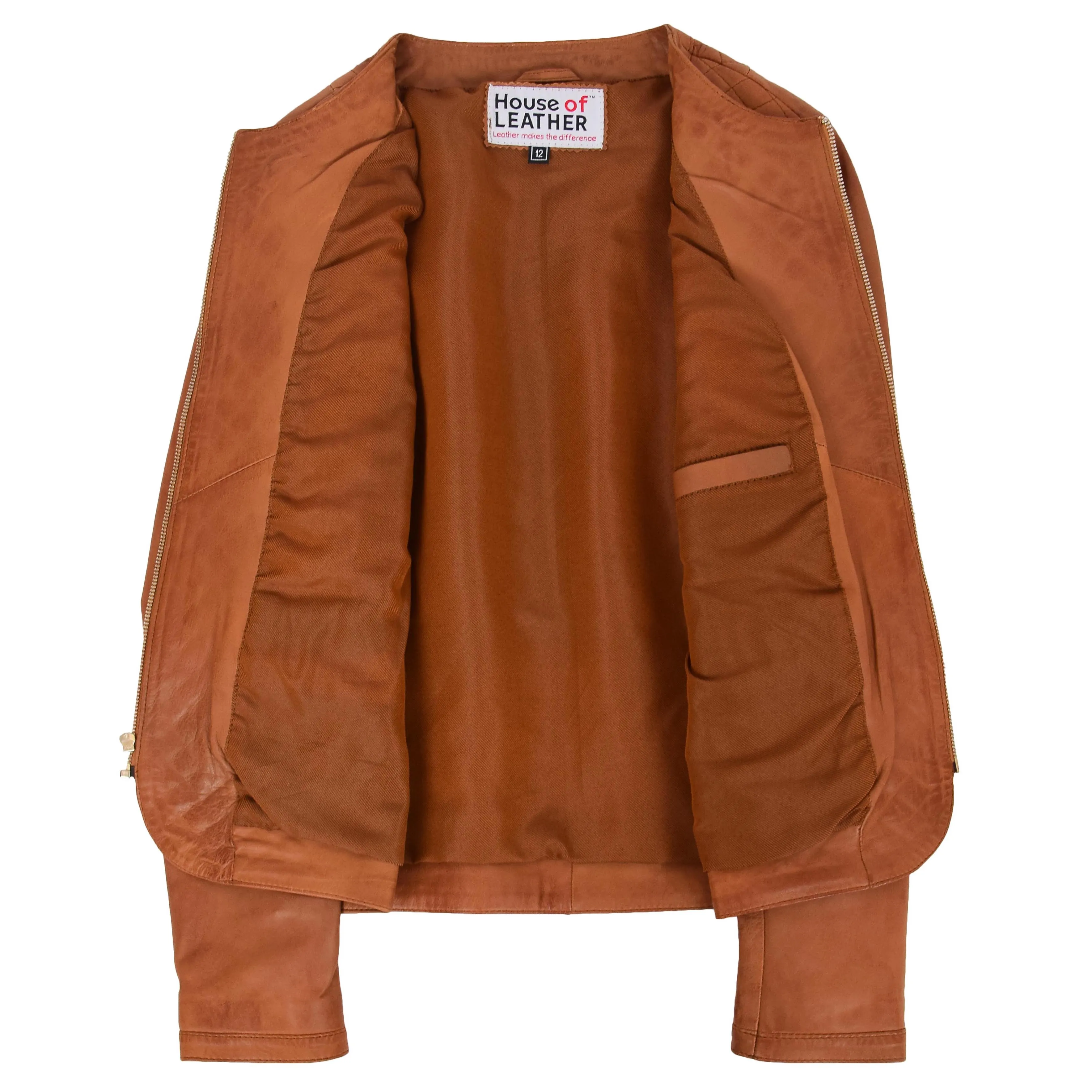 Womens Leather Collarless Jacket with Quilt Design Joan Tan