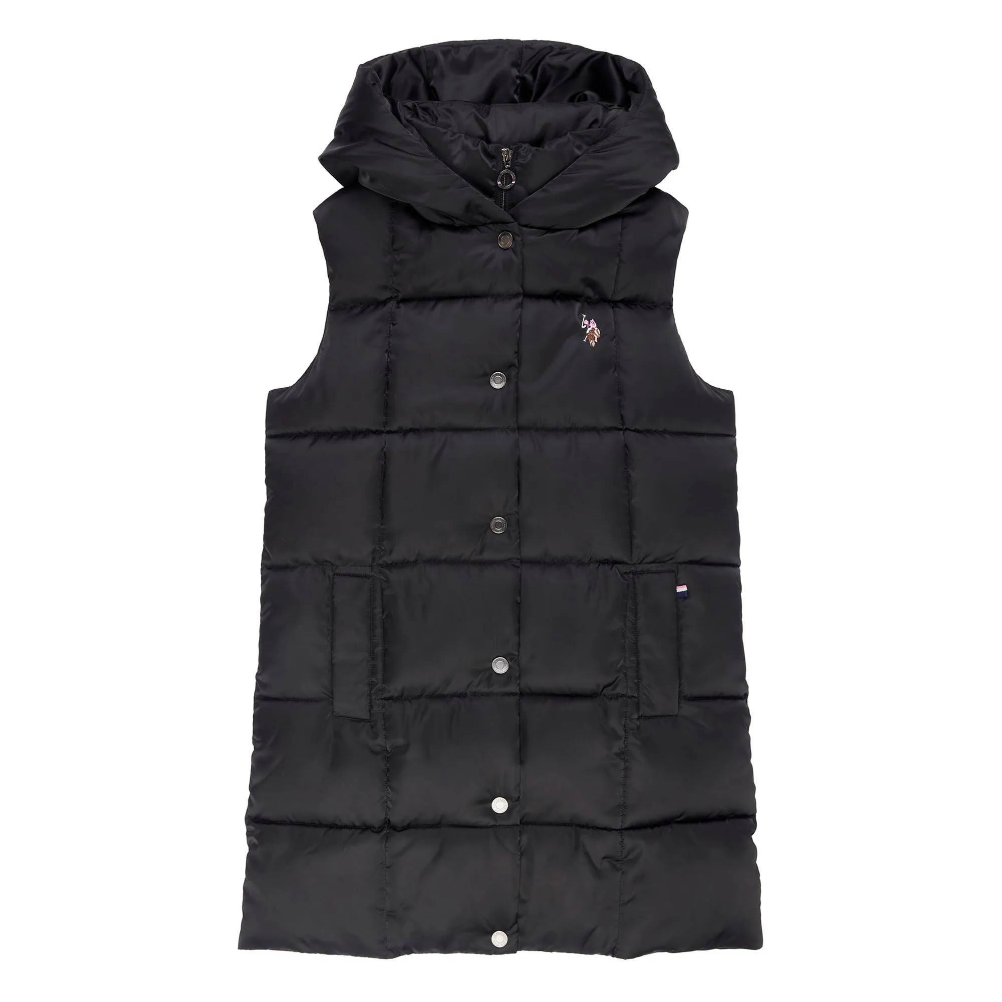 Womens Square Quilt Hooded Gilet in Black